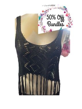 Forever 21 Black Crochet Fringe Tank Top